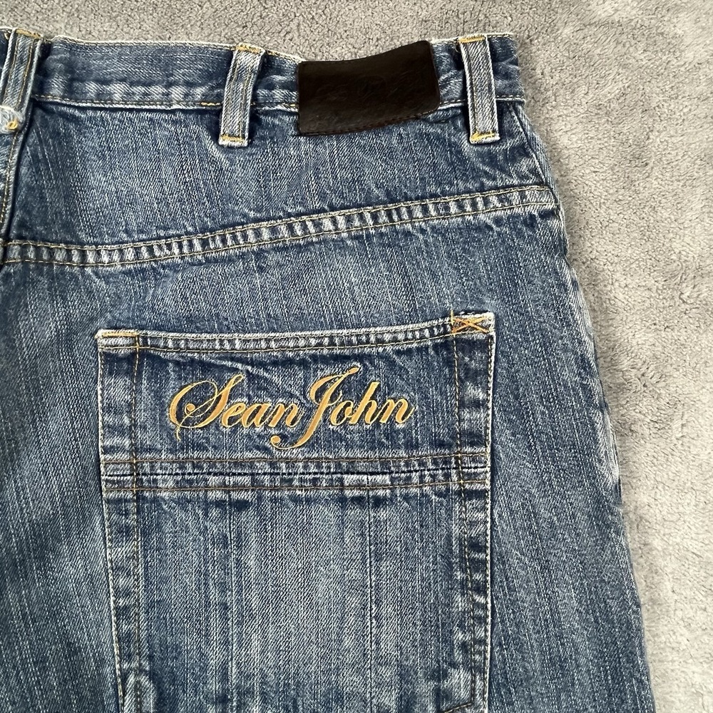 Sean John Embroidered Wide Leg Jean Men Relaxed Streetwear Baggy Denim 38X33 Y2K - Picture 5 of 10